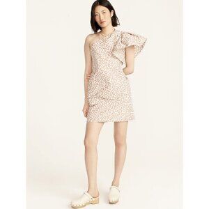 J.Crew $268 One-Shoulder Ruffle Dress In Italian Ikat Leopard Size 00 BB318